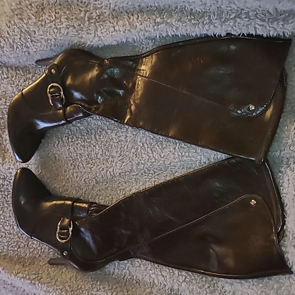 Marc Fisher Size 7.5 M Shiny Brown Leather Knee High Boots
